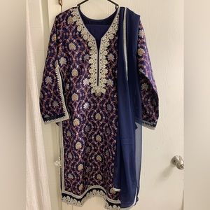 Brand new custom made Navy blue and silver outfit. Just in from Pakistan.